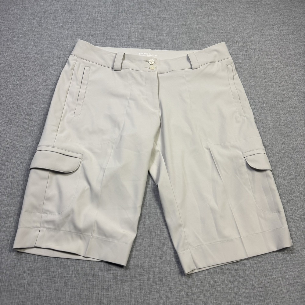 Nike Golf Tour Performance Cargo Shorts Womens 8 Beige Polyester 12" Inseam